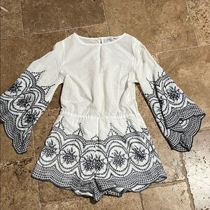 English Factory White and Black Embroidered Romper